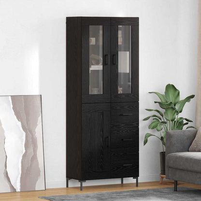 Highboard 69.5x34x180 cm Engineered Wood 1 Wood Door 3 Drawers Black oak