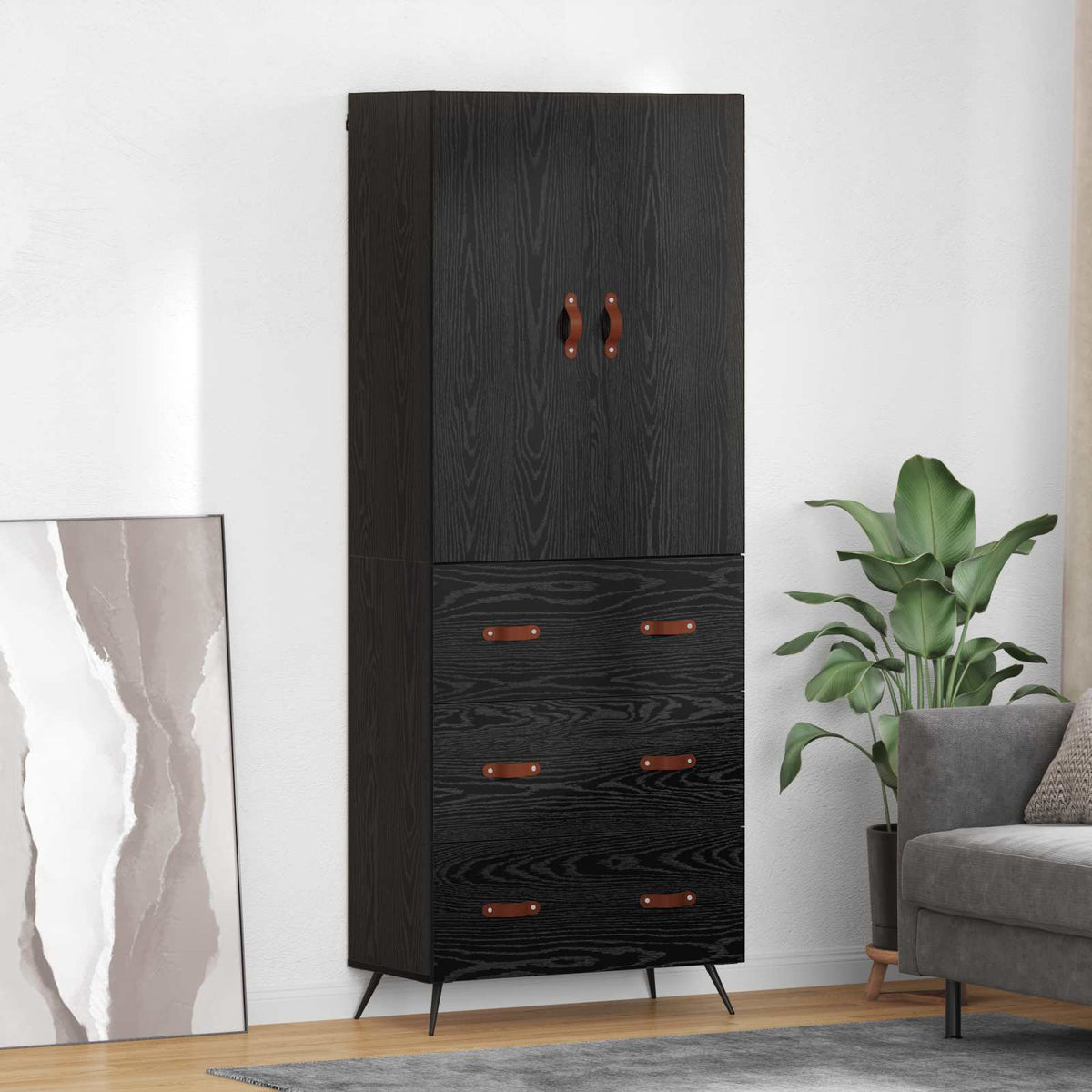 Highboard 69.5x34x180 cm Engineered Wood 3 Drawers Black oak