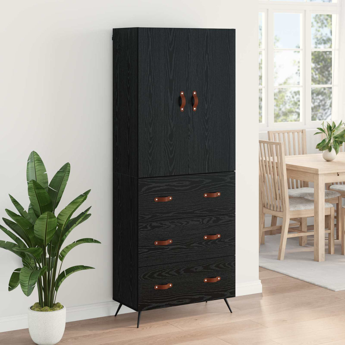 Highboard 69.5x34x180 cm Engineered Wood 3 Drawers Black oak