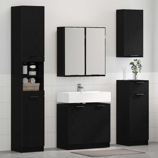 4 Piece Bathroom Cabinet Set Engineered Wood Black oak