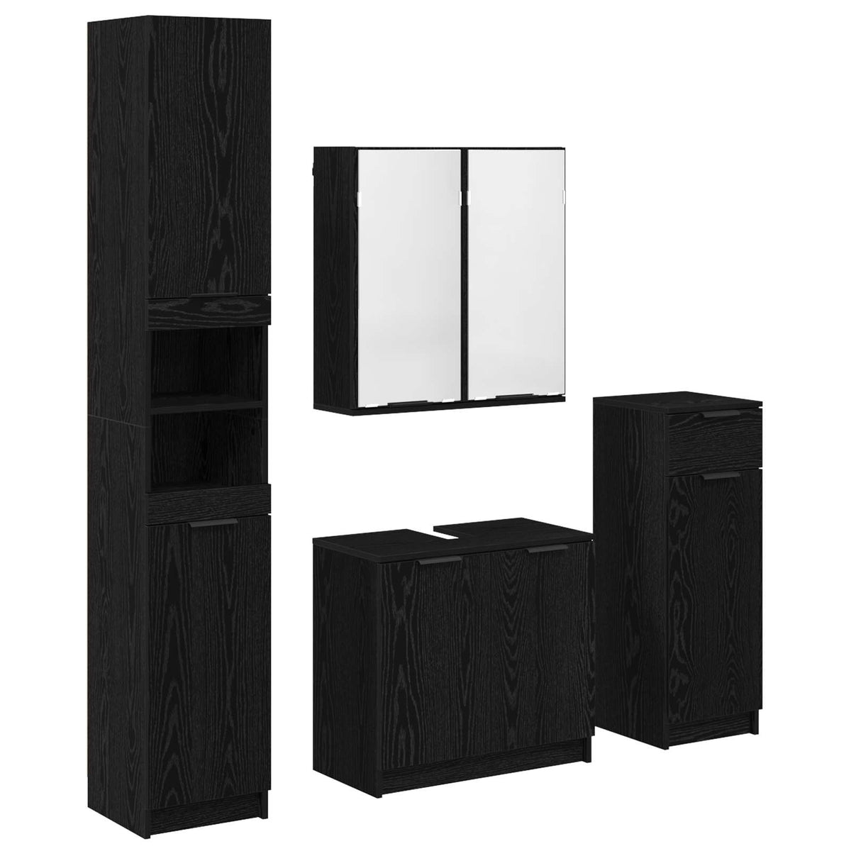 4 Piece Bathroom Cabinet Set Engineered Wood Black oak