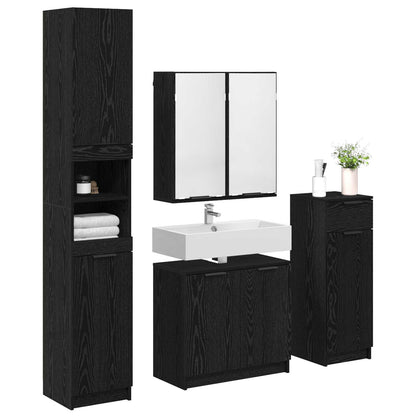4 Piece Bathroom Cabinet Set Engineered Wood Black oak