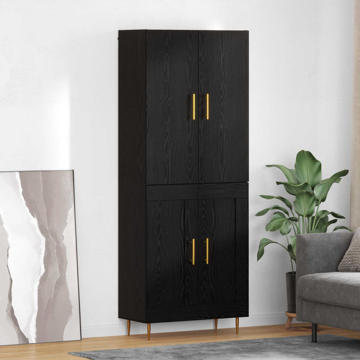 Highboard 69.5x34x180 cm Engineered Wood 2 Wood Doors Black oak
