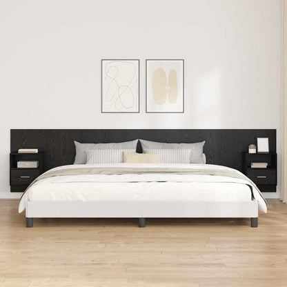 Bed Headboard with Cabinets Engineered Wood One Drawer and One Shelf Black oak