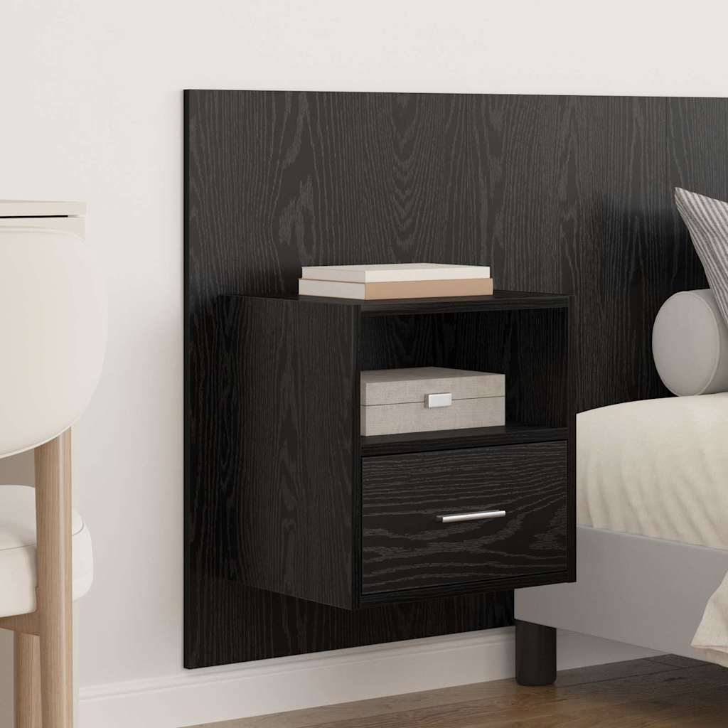 Bed Headboard with Cabinets Engineered Wood One Drawer and One Shelf Black oak