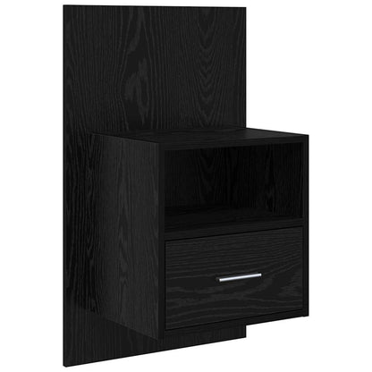 Bed Headboard with Cabinets Engineered Wood One Drawer and One Shelf Black oak