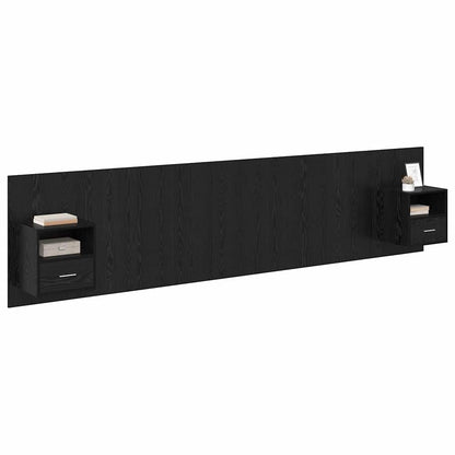 Bed Headboard with Cabinets Engineered Wood One Drawer and One Shelf Black oak