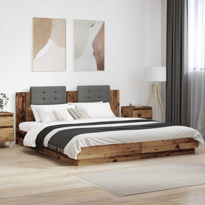 vidaXL Bed Frame with Headboard Old Wood 200 x 200 cm Engineered Wood 1