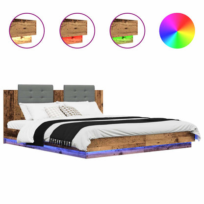 vidaXL Bed Frame with Headboard Old Wood 200 x 200 cm Engineered Wood 2