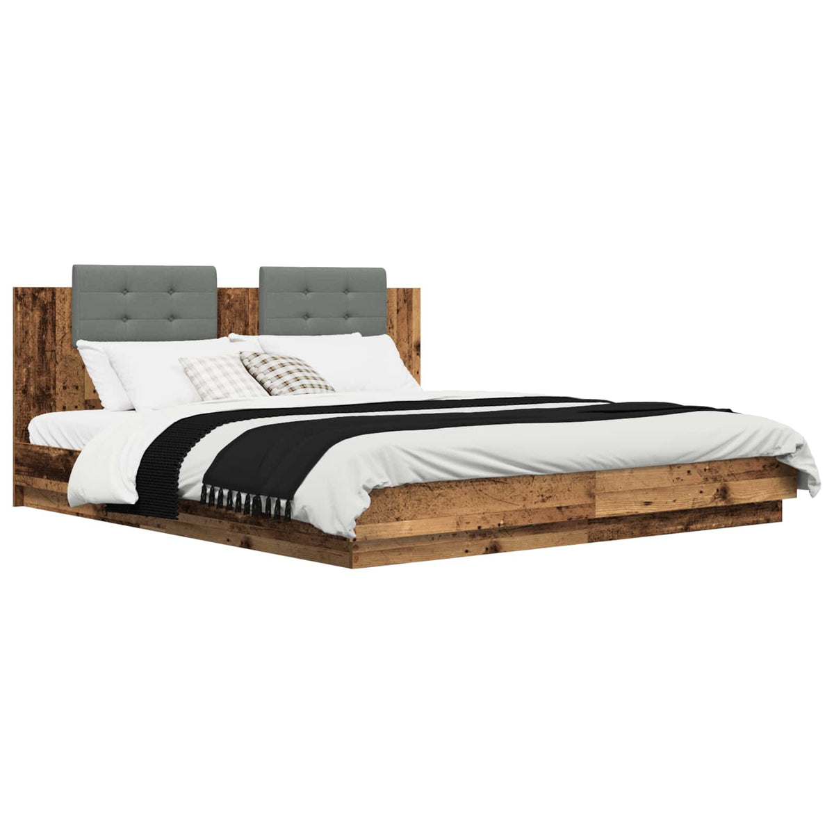 vidaXL Bed Frame with Headboard Old Wood 200 x 200 cm Engineered Wood 3