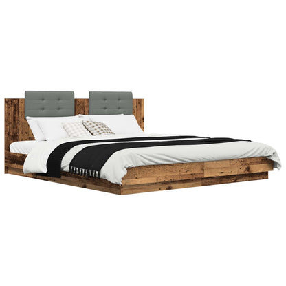 vidaXL Bed Frame with Headboard Old Wood 200 x 200 cm Engineered Wood 3