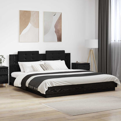 Bed Frame with LED without Mattress 200x200 cm Black oak