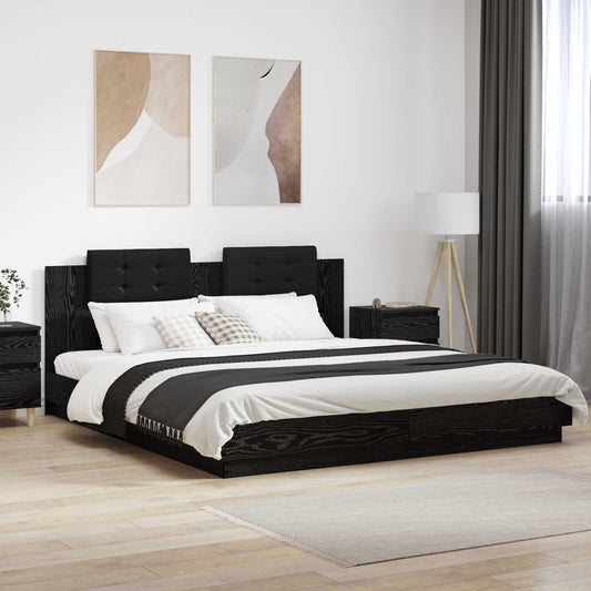 Bed Frame with LED without Mattress 200x200 cm Black oak