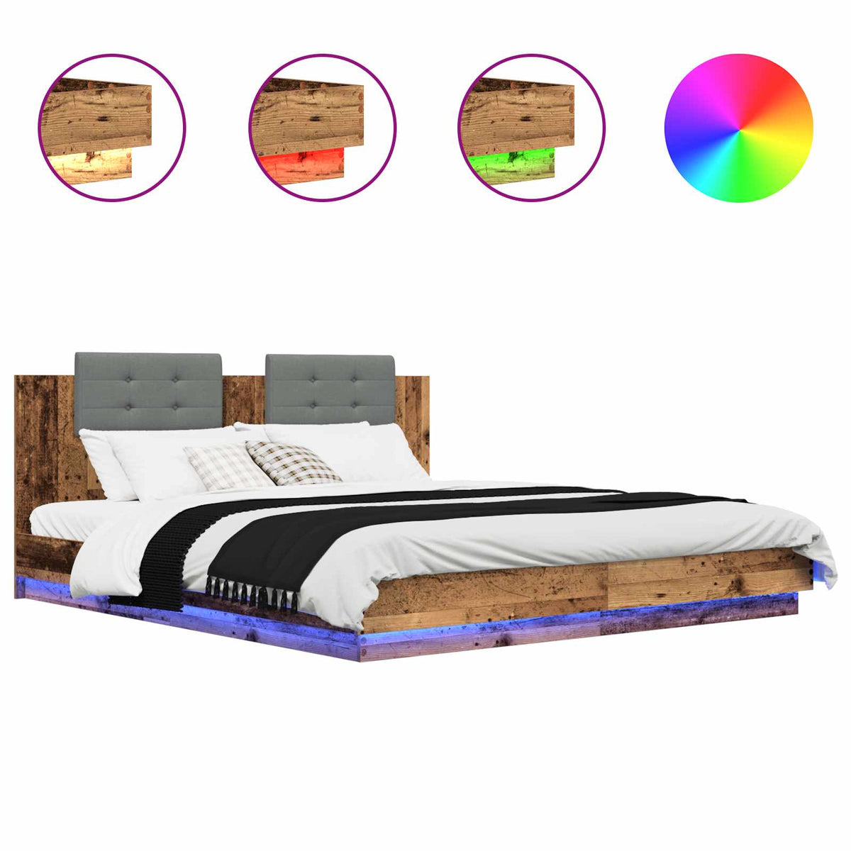 vidaXL Bed Frame with Headboard Old Wood 180 x 200 cm Engineered Wood 2