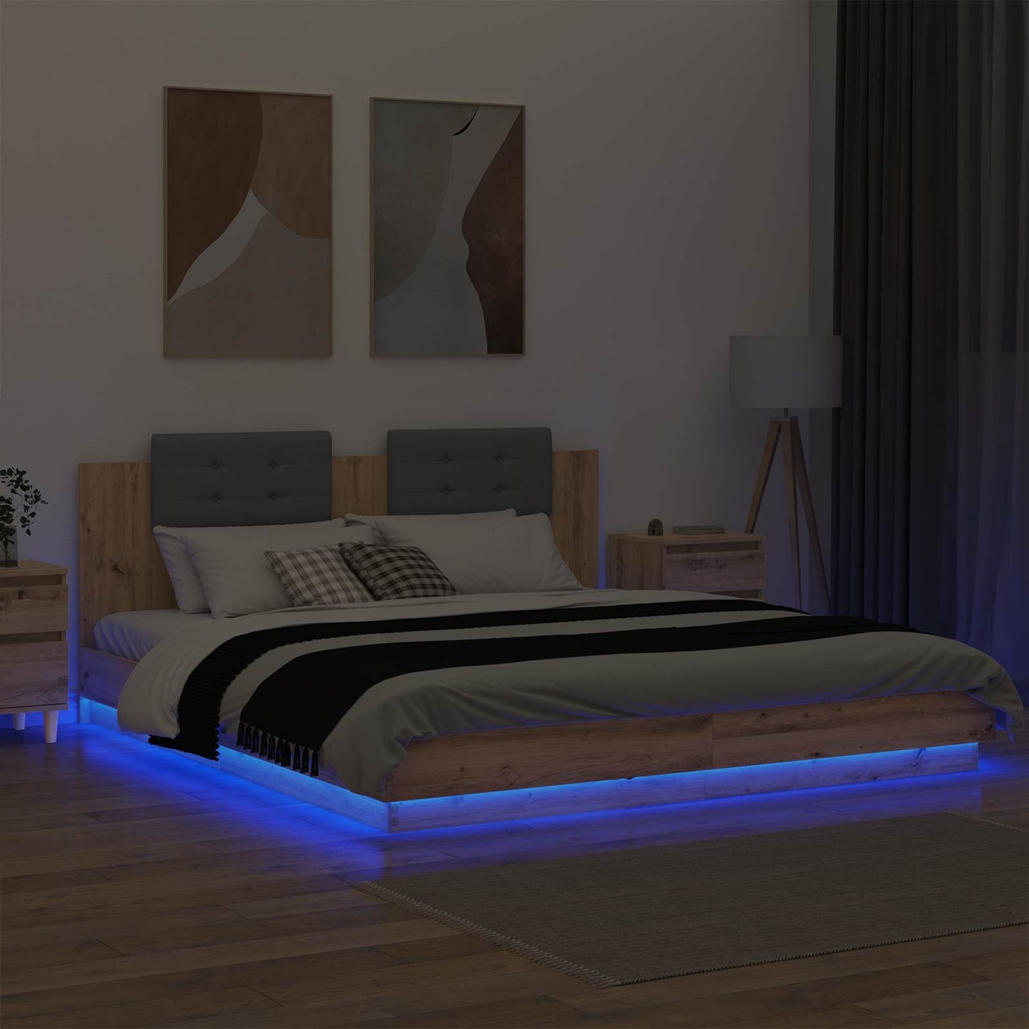 vidaXL Bed Frame with Headboard Artisan Oak 180 x 200 cm 4