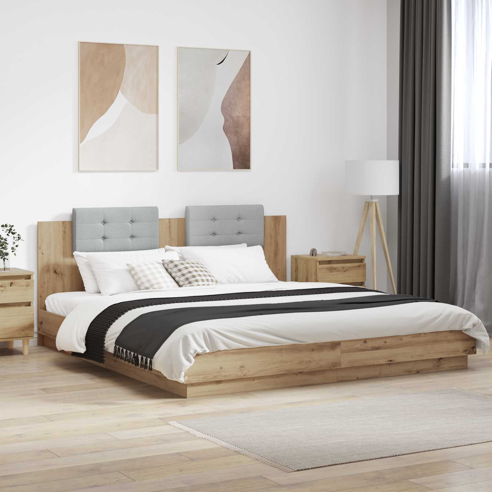 vidaXL Bed Frame with Headboard Artisan Oak 180 x 200 cm 1