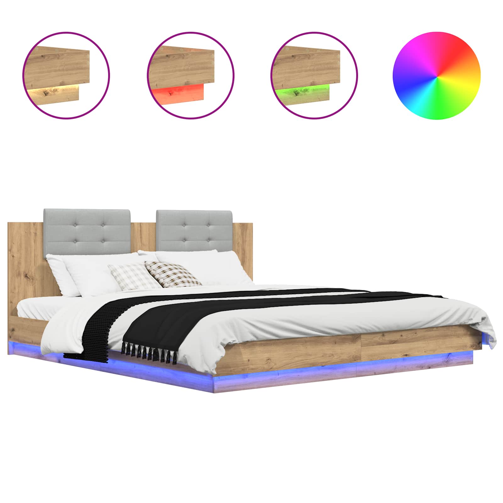 vidaXL Bed Frame with Headboard Artisan Oak 180 x 200 cm 2