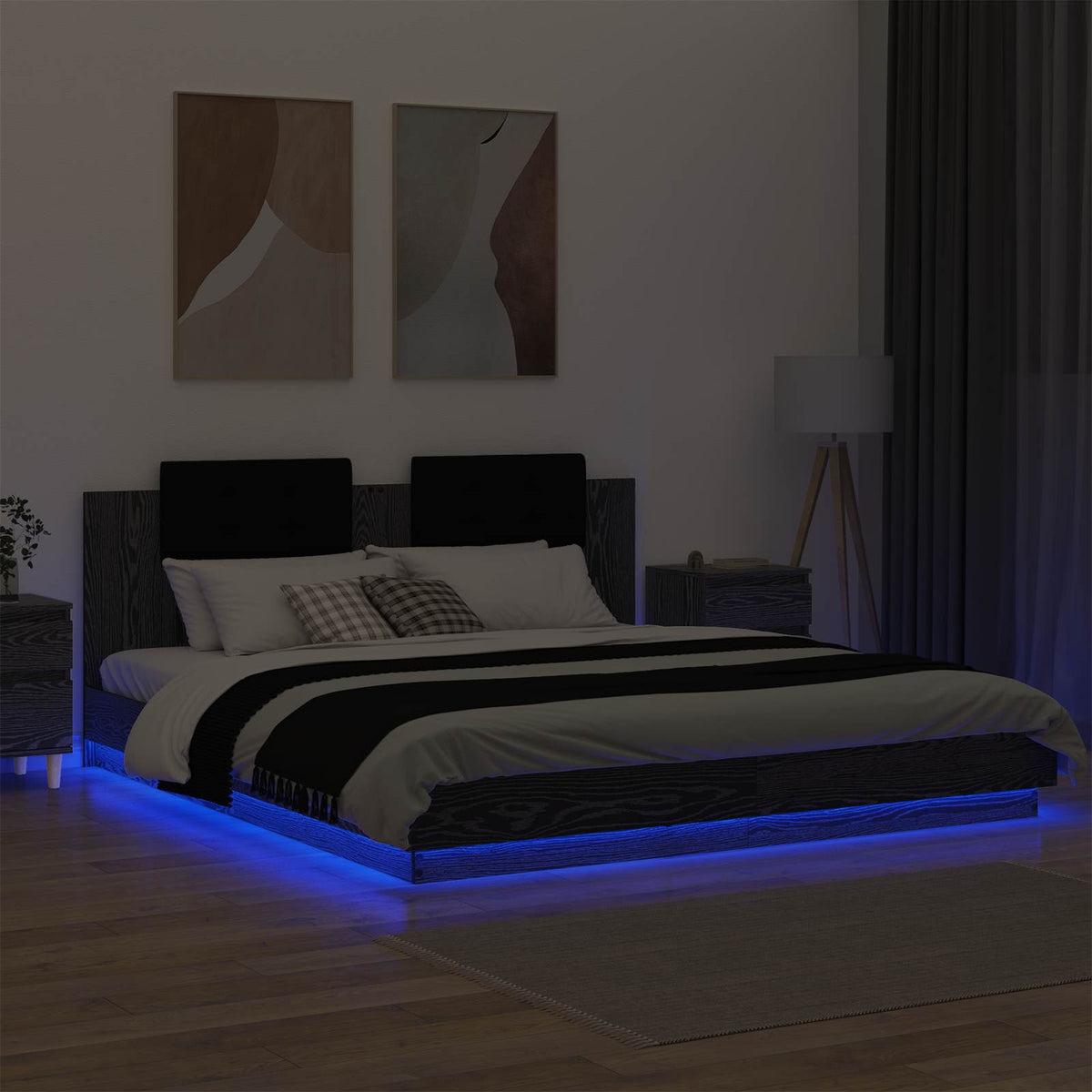 vidaXL Bed Frame with Headboard Black Oak 180 x 200 cm Engineered Wood 4