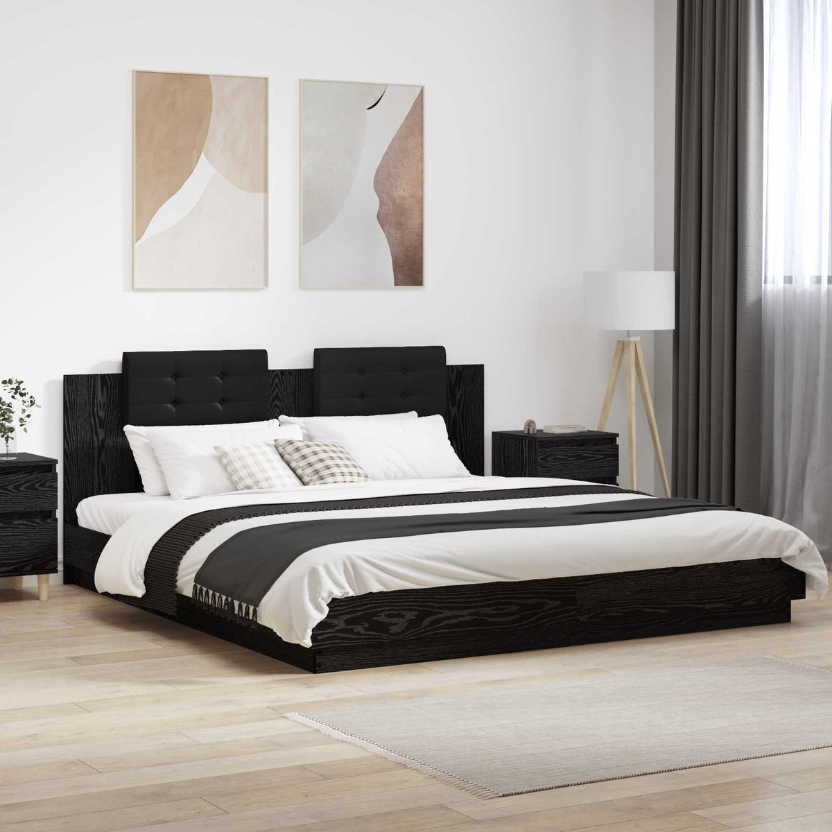 vidaXL Bed Frame with Headboard Black Oak 180 x 200 cm Engineered Wood 1