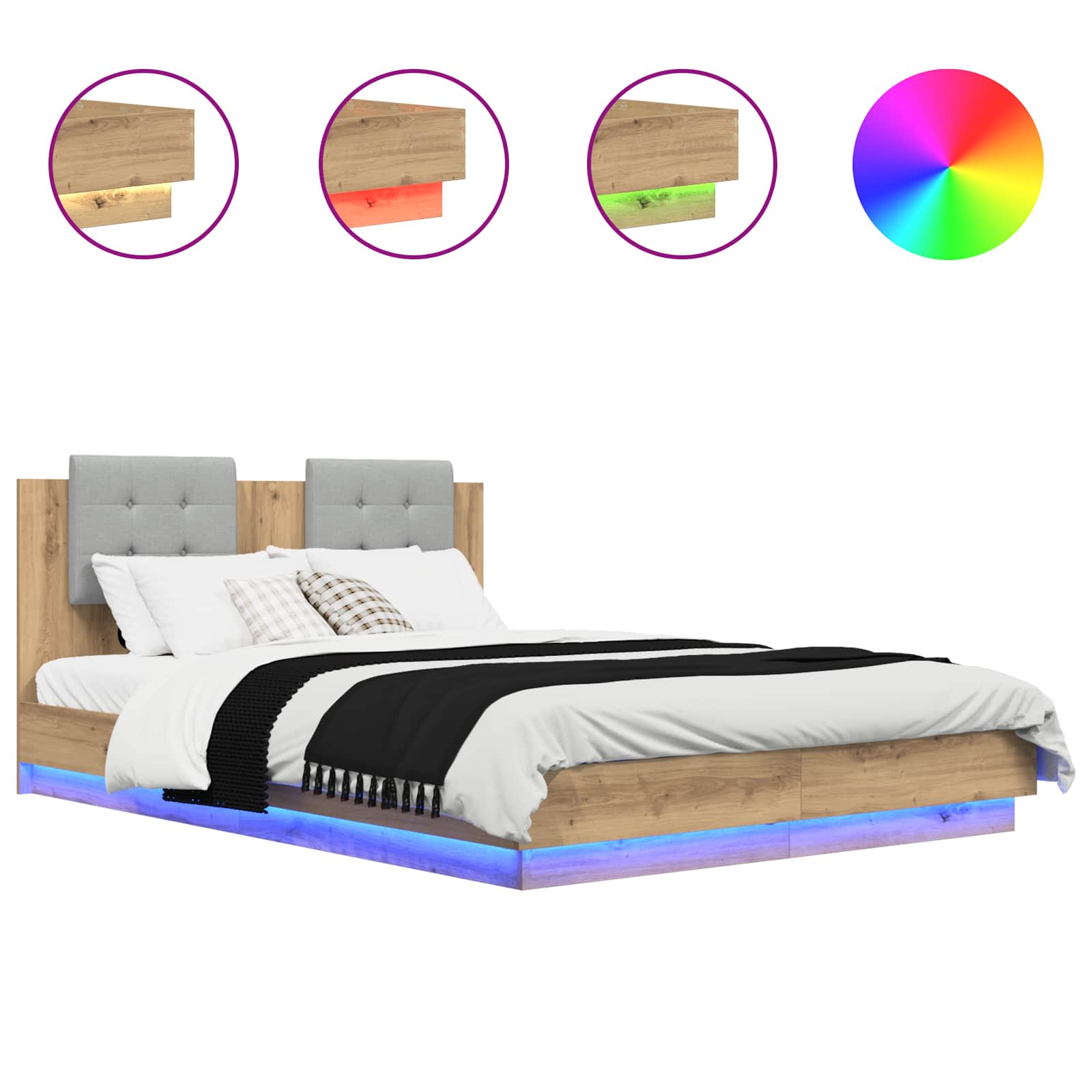 vidaXL Bed Frame with Headboard Artisan Oak 160 x 200 cm 2
