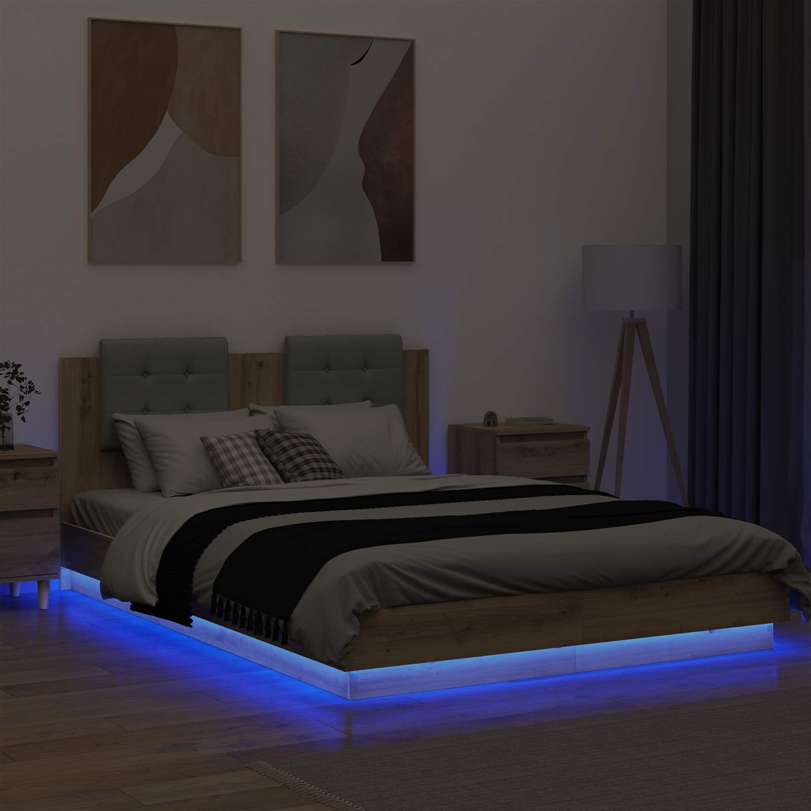 vidaXL Bed Frame with Headboard Artisan Oak 140 x 200 cm 4