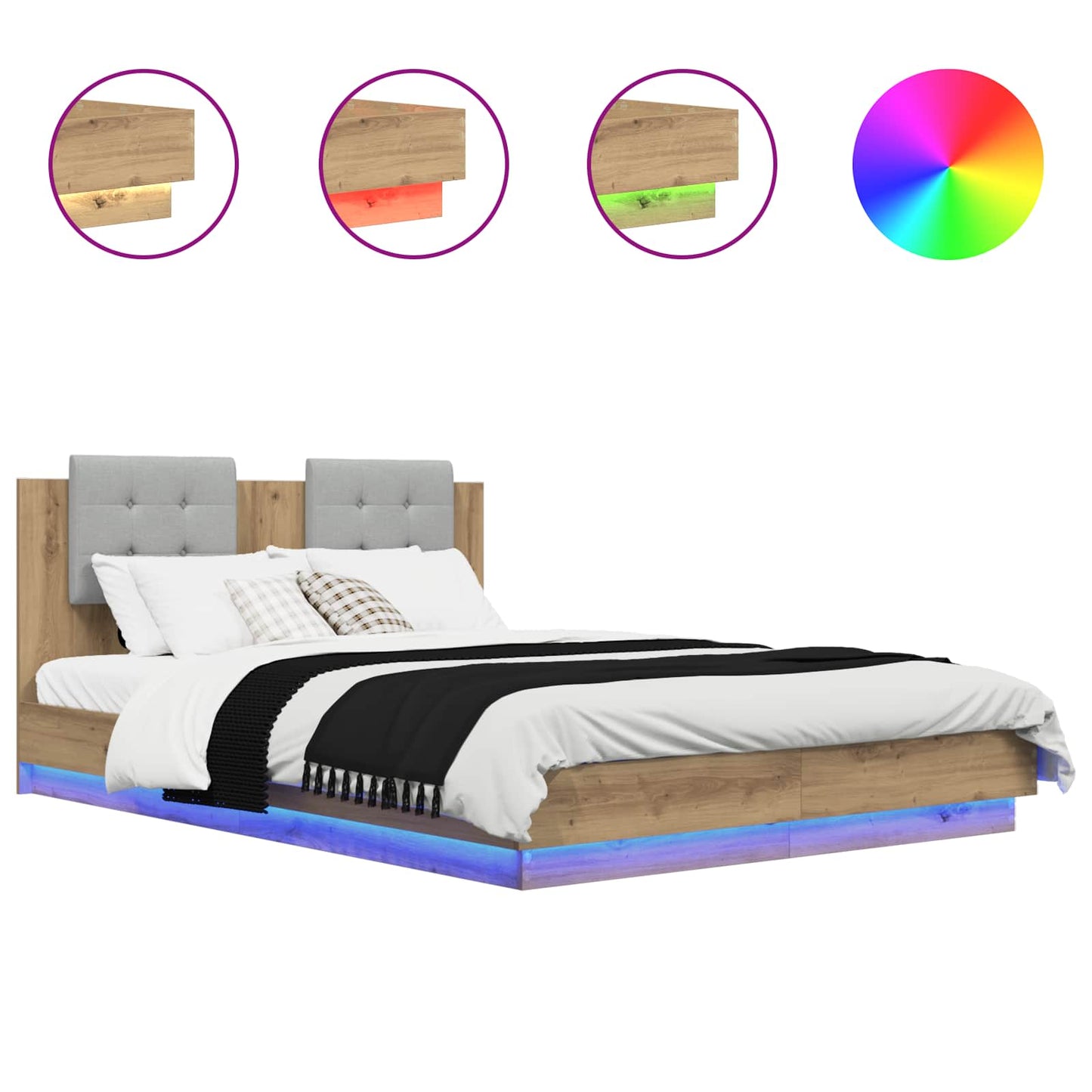 vidaXL Bed Frame with Headboard Artisan Oak 140 x 200 cm 2