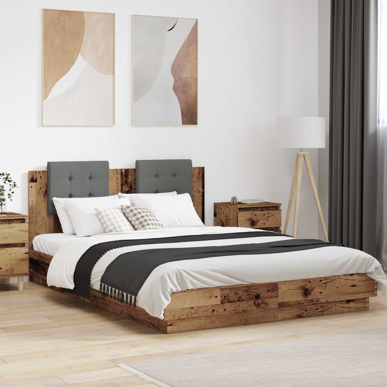 vidaXL Bed Frame with Headboard Old Wood 120 x 200 cm Engineered Wood 1