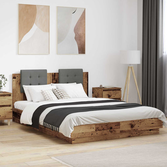 vidaXL Bed Frame with Headboard Old Wood 120 x 200 cm Engineered Wood 1