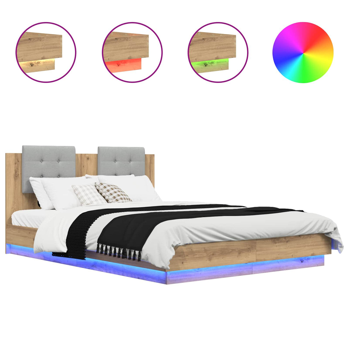 Bed Frame with LED without Mattress 120x200 cm Length 200 cm Width 120 cm Artisan oak
