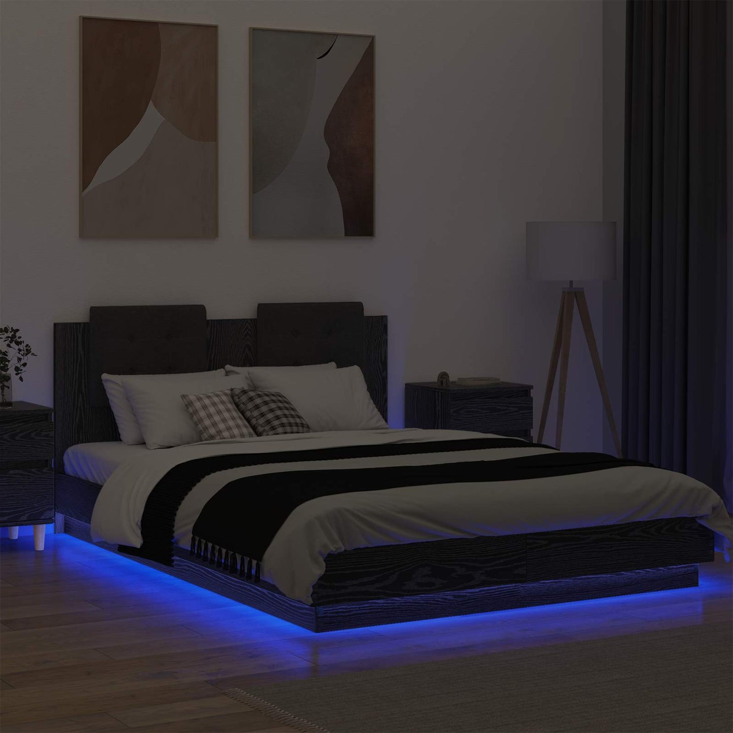 vidaXL Bed Frame with Headboard Black Oak 120 x 200 cm Engineered Wood 4