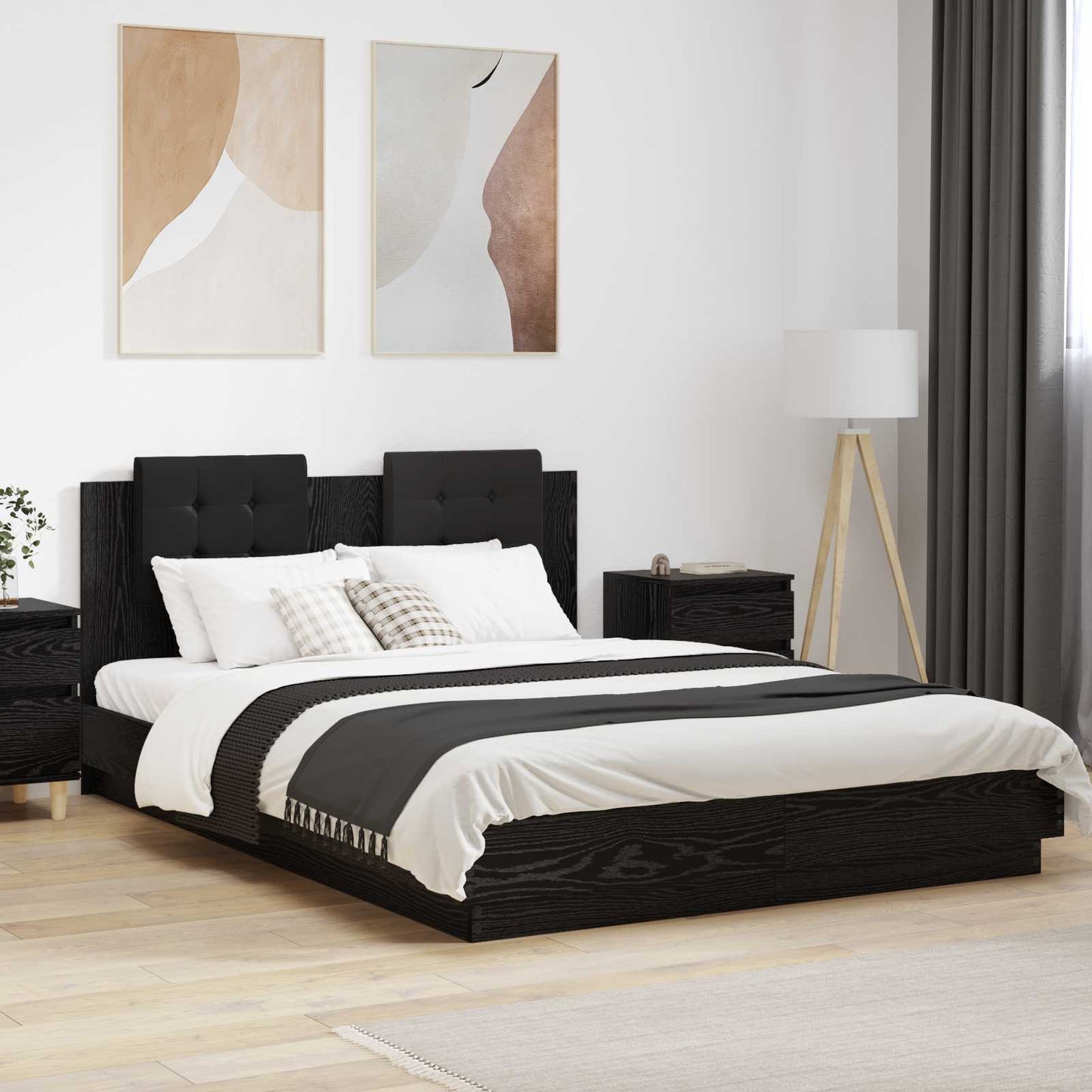 vidaXL Bed Frame with Headboard Black Oak 120 x 200 cm Engineered Wood 1