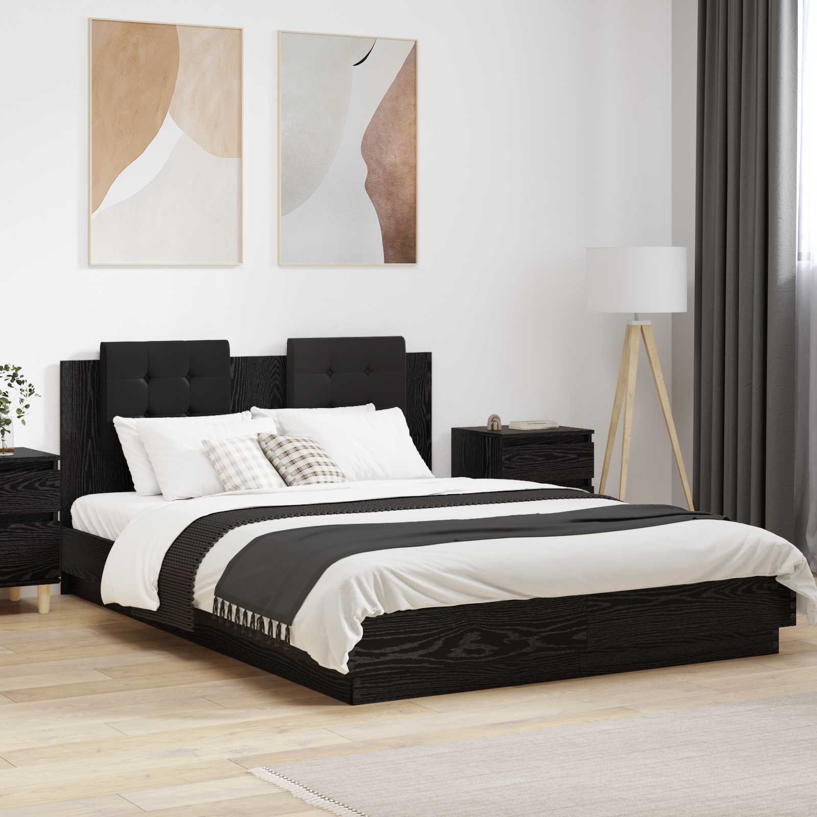 vidaXL Bed Frame with Headboard Black Oak 120 x 200 cm Engineered Wood 1