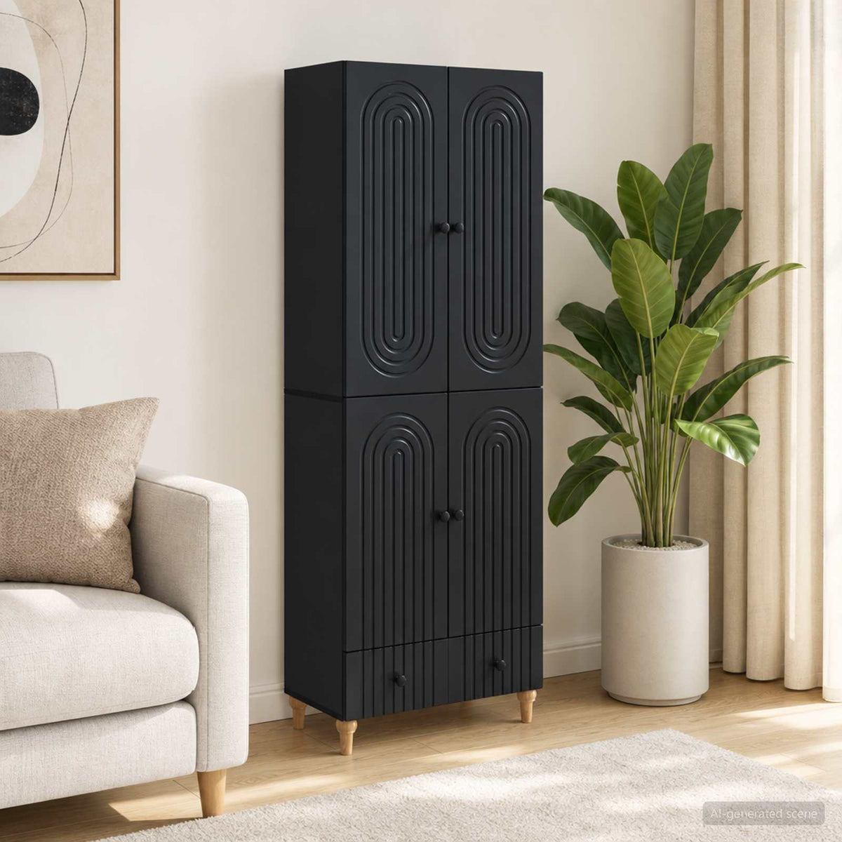 Cabinet Set 2 pcs Engineered Wood Black