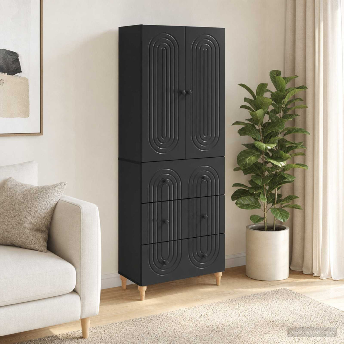 Cabinet Set 2 pcs Engineered Wood Black