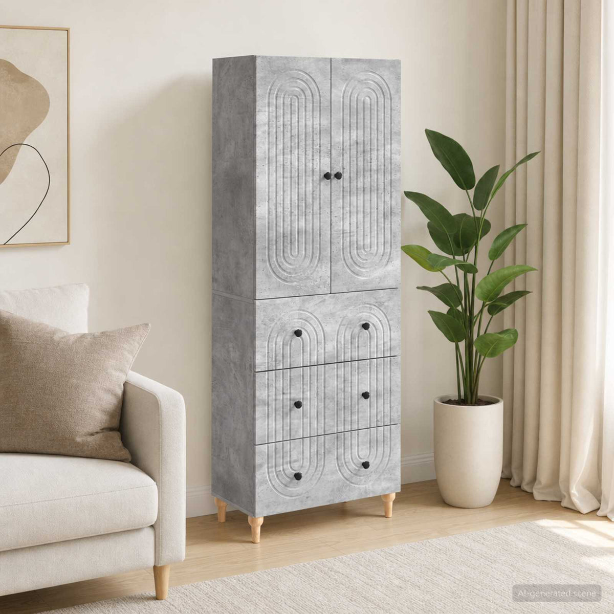 Cabinet Set 2 pcs Engineered Wood Concrete grey