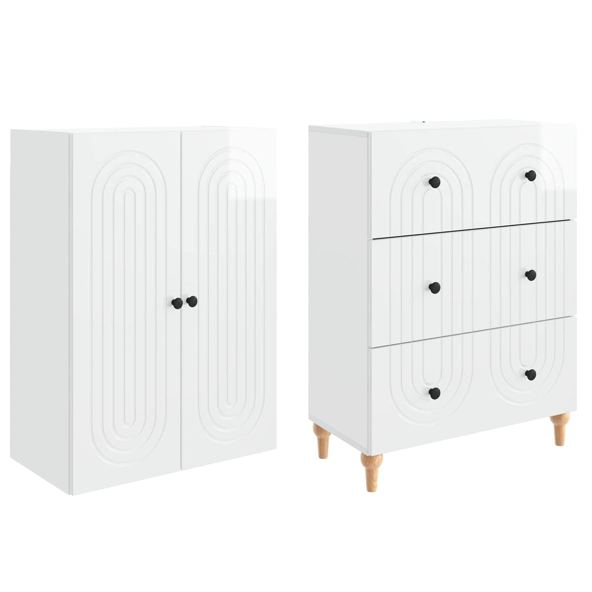 Cabinet Set 2 pcs Engineered Wood High gloss white
