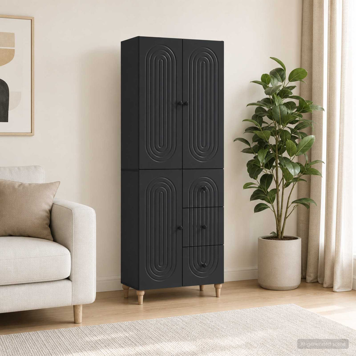 Cabinet Set 2 pcs 66 x 34.5 x 90 cm Engineered Wood Black