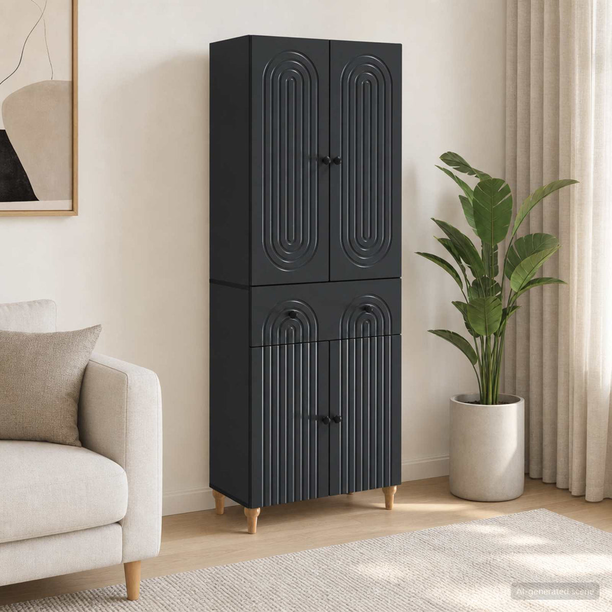 Cabinet Set 2 pcs Engineered Wood Black