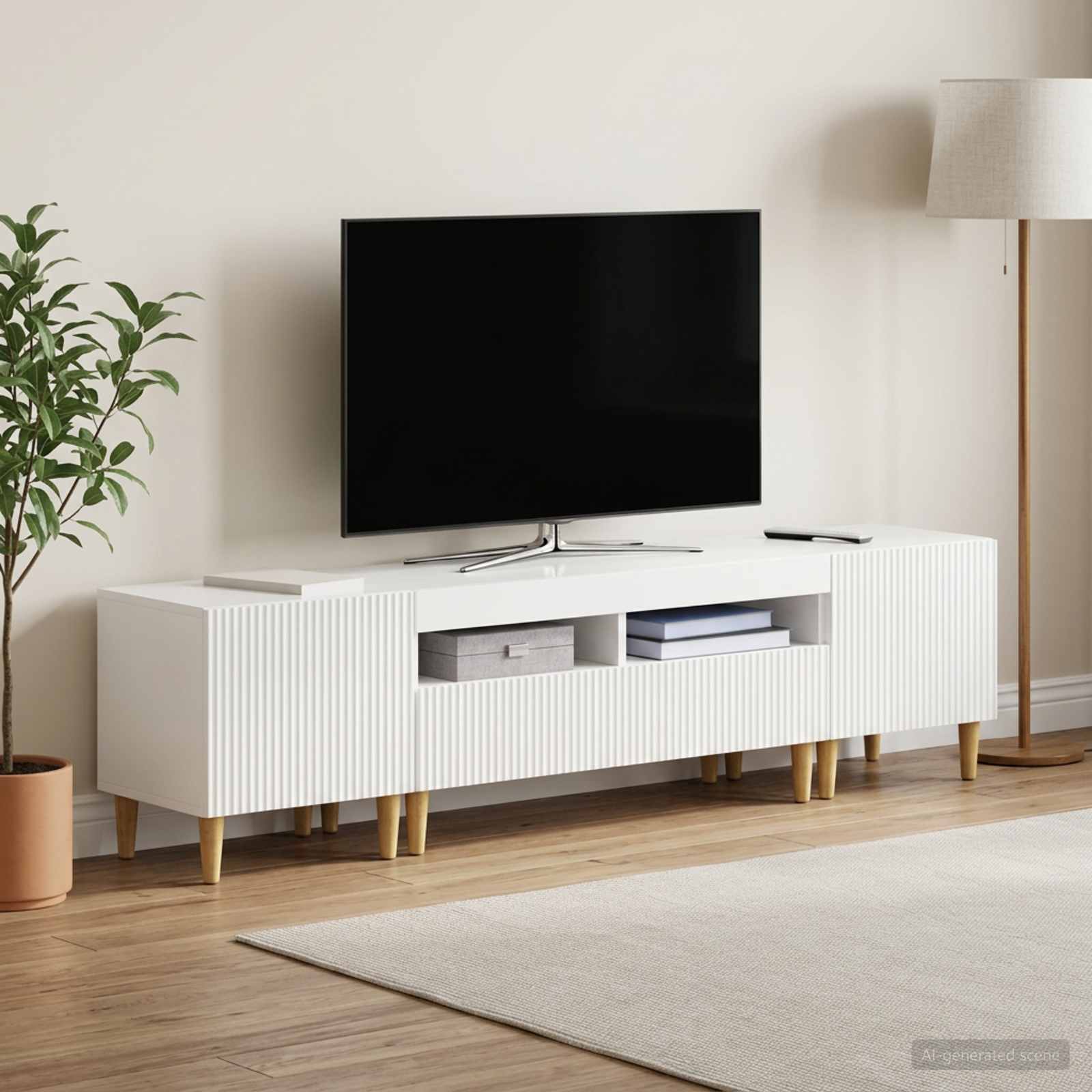 vidaXL 5 Piece LED TV Cabinet High Gloss White Engineered Wood 1
