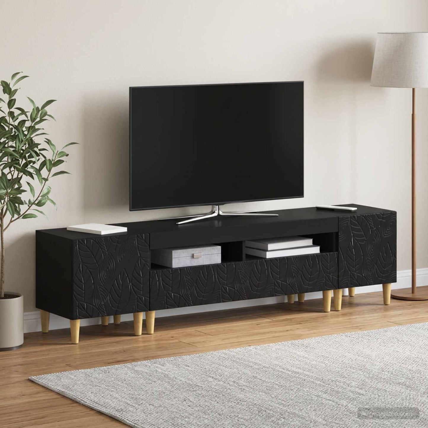 vidaXL 5 Piece LED TV Cabinet Black Engineered Wood 1