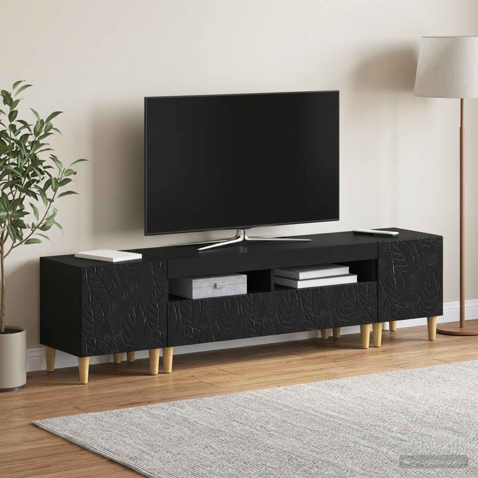 vidaXL 5 Piece LED TV Cabinet Black Engineered Wood 1