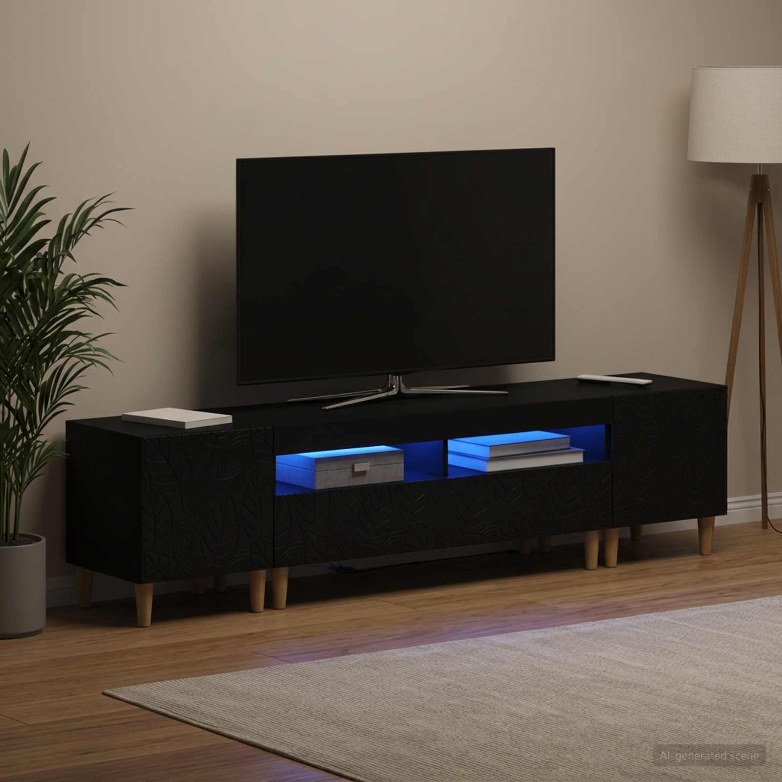 vidaXL 5 Piece LED TV Cabinet Black Engineered Wood 3