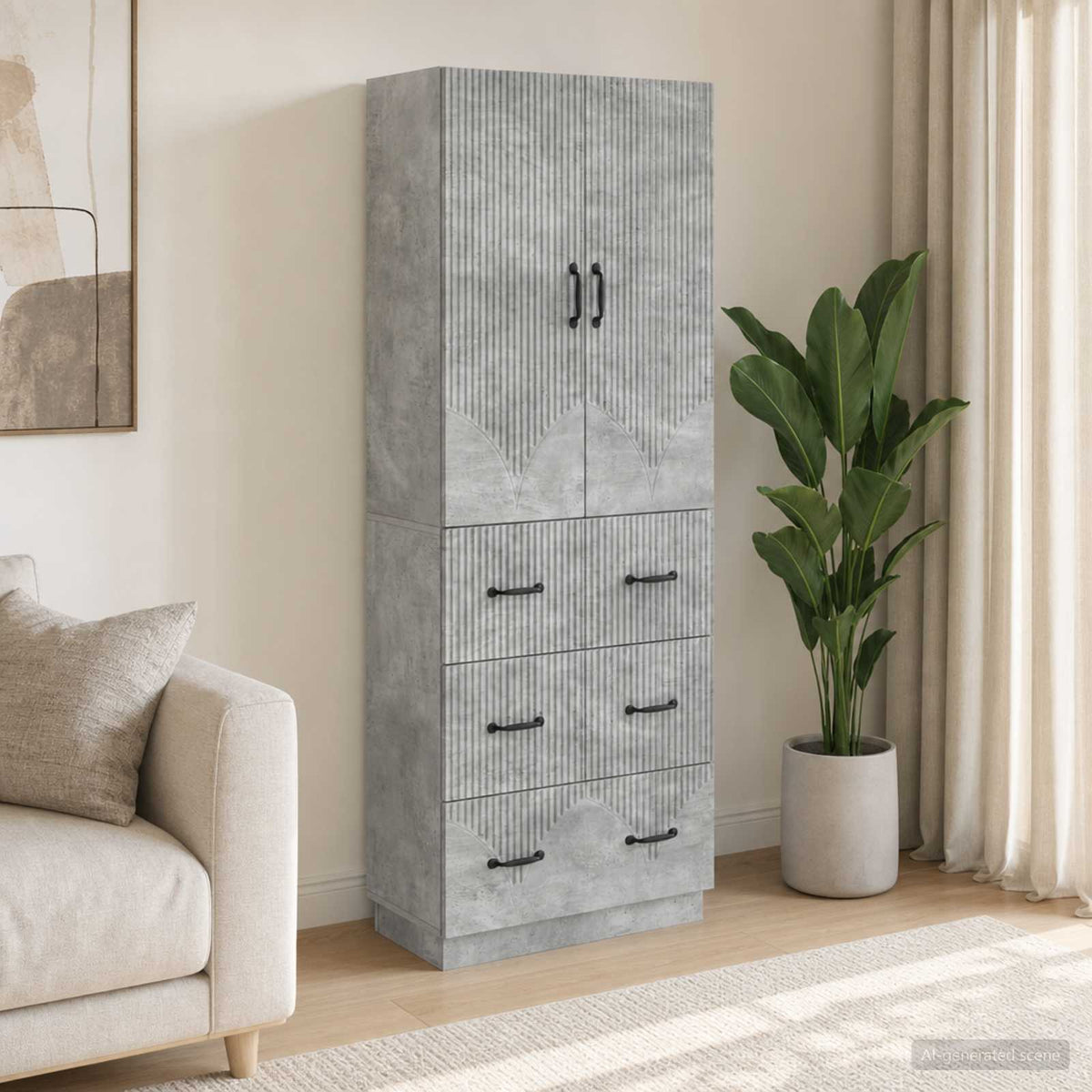 Cabinet Set 2 pcs 66 x 34.5 x 87 cm Engineered Wood Concrete grey