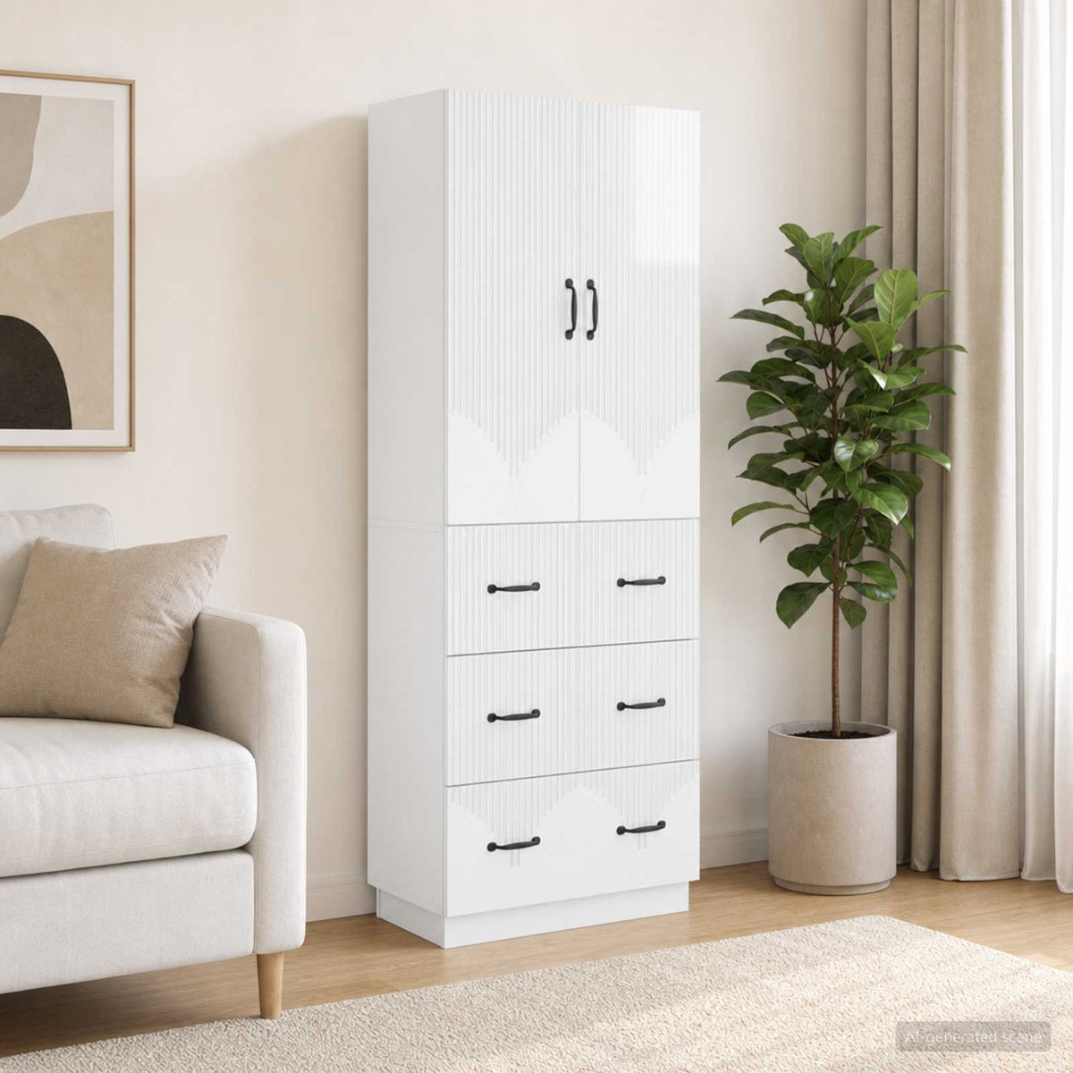 Cabinet Set 2 pcs 66 x 34.5 x 87 cm Engineered Wood High gloss white