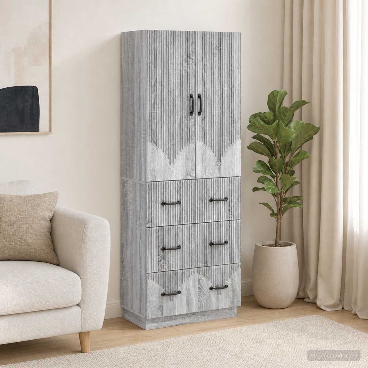 Cabinet Set 2 pcs 66 x 34.5 x 87 cm Engineered Wood Grey sonoma