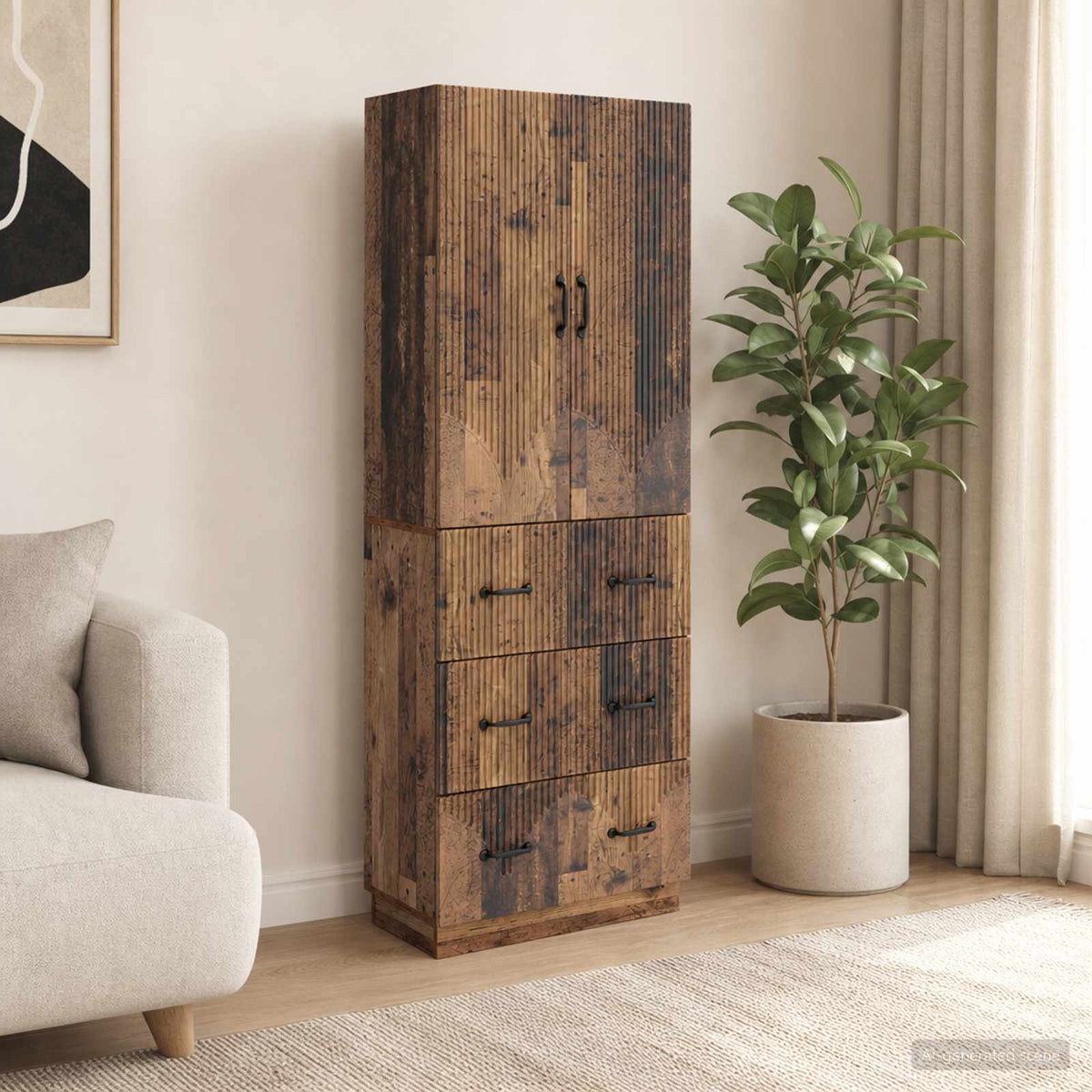 Cabinet Set 2 pcs 66 x 34.5 x 87 cm Engineered Wood Old wood