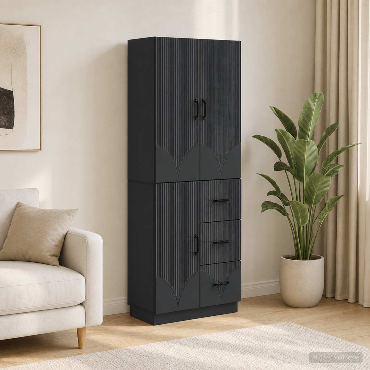 Cabinet Set 2 pcs Engineered Wood Black