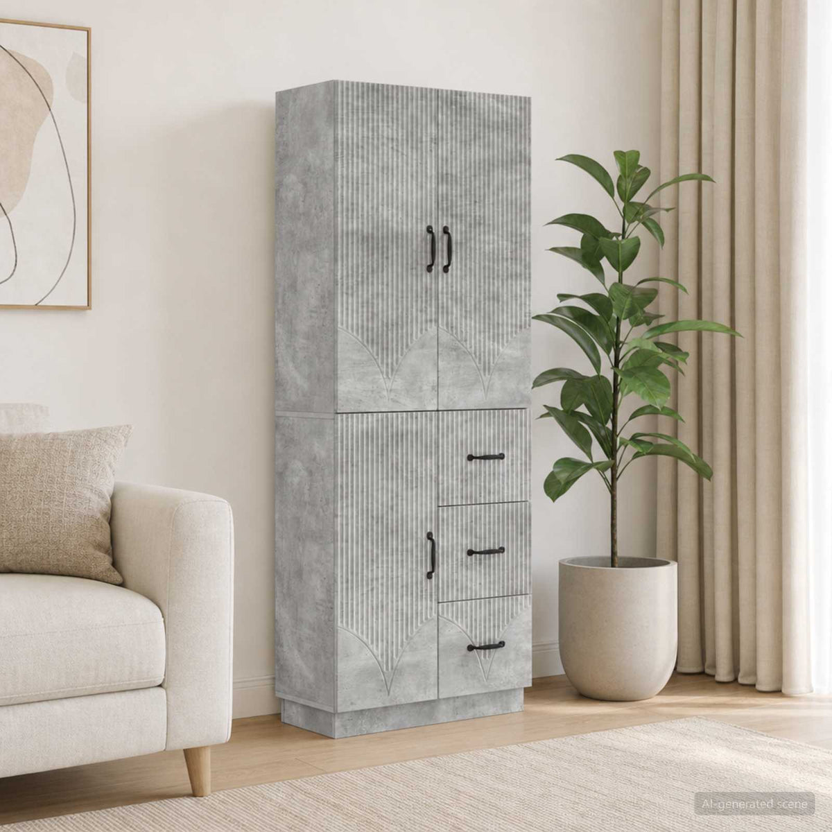 Cabinet Set 2 pcs Engineered Wood Concrete grey