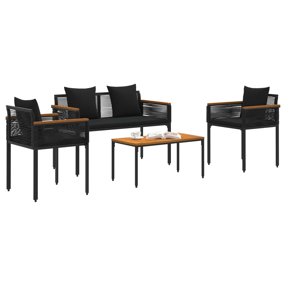 Outdoor Furniture Set Poly Rattan Black