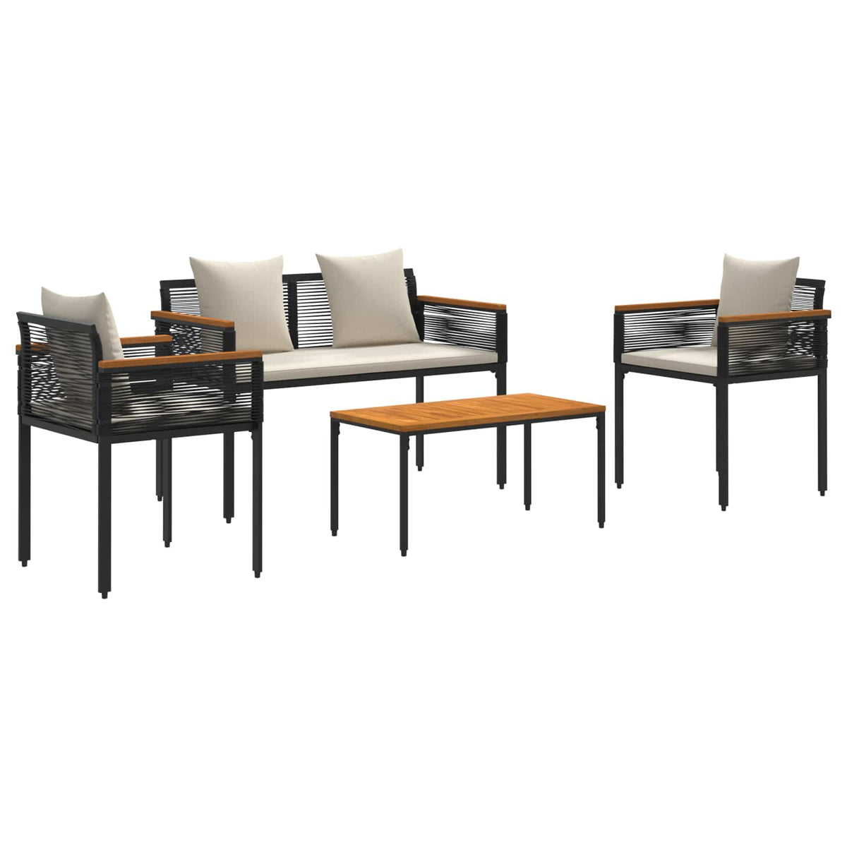 vidaXL Outdoor Furniture Set Black and Cream White Poly Rattan 2